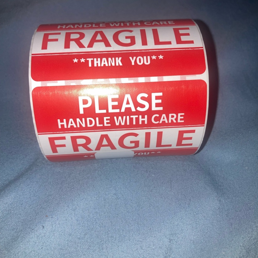 Fragile Please Handle With Care Red Packing Labels - Roll (500) - Picture 2 of 3